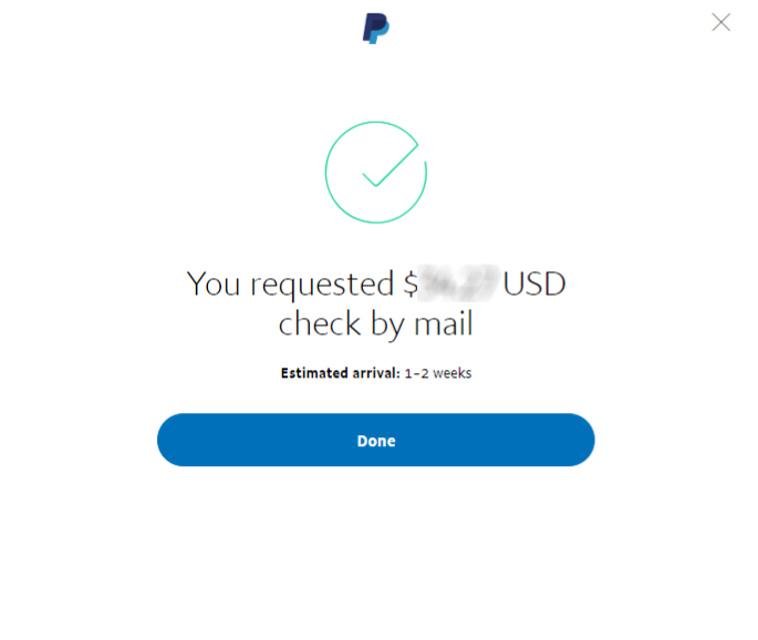 Withdrawing money from Paypal via paper check